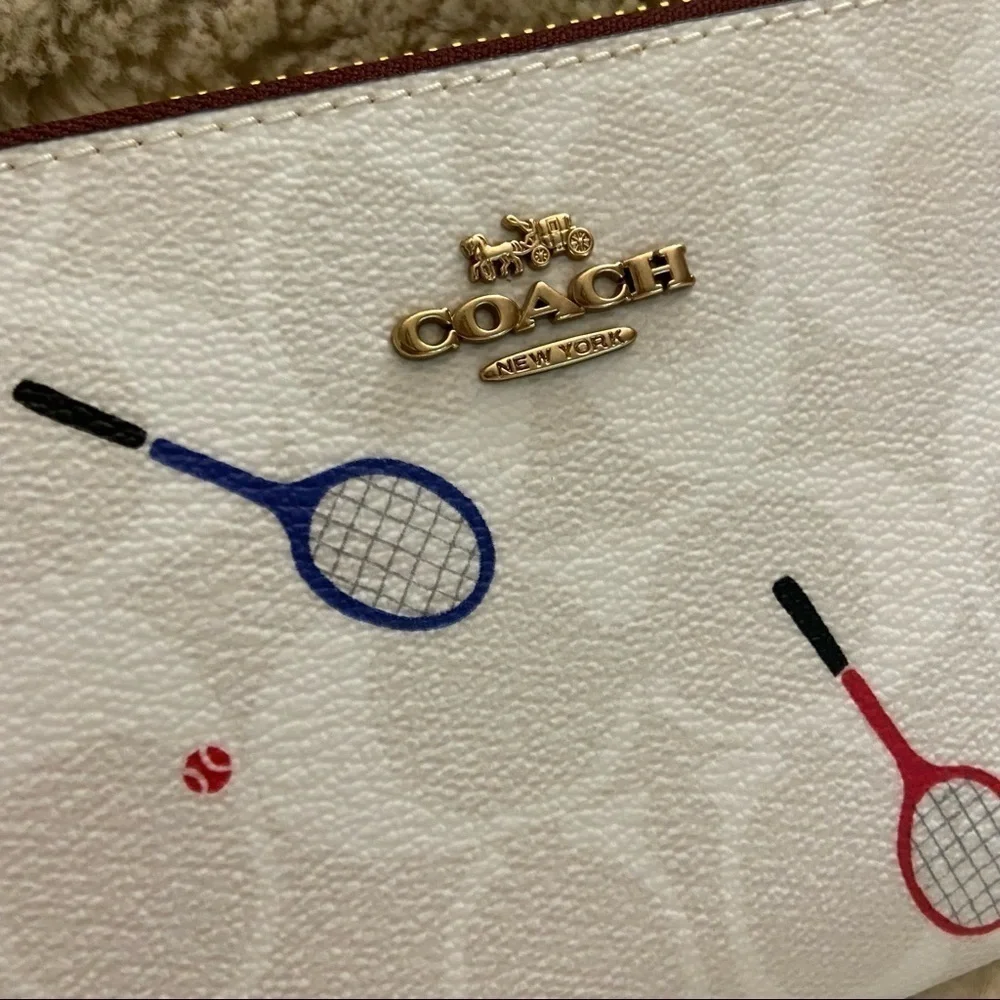 NWT Coach Tennis Racquet Long Zip Around Wallet in Signature White Canvas